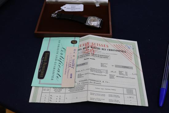 A gentlemans 1960s Girard Perregaux Steel wrist watch with box and certificate